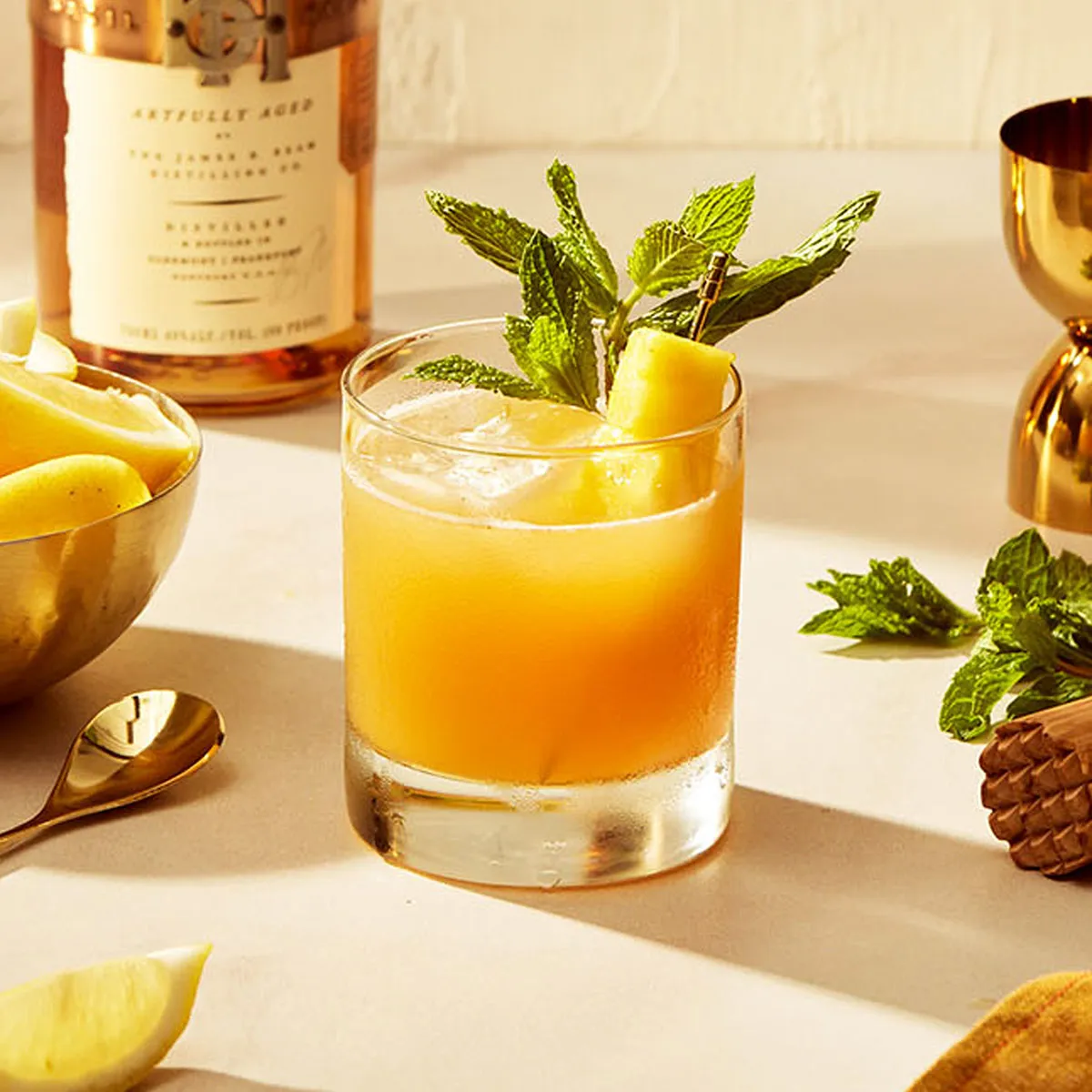 Basil Hayden bourbon Pineapple smash cocktail